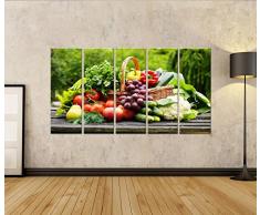 islandburner Bild Bilder auf Leinwand XXL Bild Poster Leinwandbild Wandbilder Kunstdruck 5-teilig AHY-5P Korb mit Obst und Gemüse
