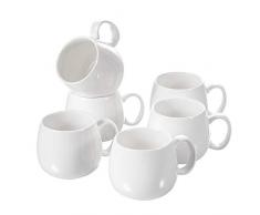 Panbado, Porzellan Kaffeetassen Weiß, 6 teilig 375 ml Tee Kaffee Tassen Set