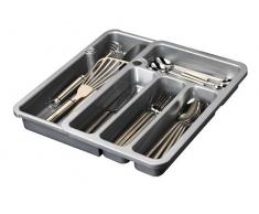 Variabler Besteckkasten ausziehbar für Küche-Schublade. Von ca. 24,5 auf 39 cm auf 4 bis 5 Fächer verstellbar in grau und weiß (Grau)