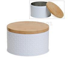 matches21 Metall Vorratsdose Metalldose Keksdose Dose rund weiß mit Deckel in Holz-Optik Ø 18x11 cm
