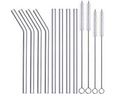 OUSI Glas Strohhalme Wiederverwendbare Strohhalme Set mit 4 Trinkhalme aus Gebogenem Glas und 4 Smoothie Strohhalm, Glasstrohalme mit 2 + 2 Reinigungsbürste(Transparent)