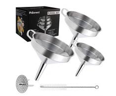 Philonext Edelstahl Trichter, Kitchen Strainer Trichter Set, 3 Stück Edelstahl Trichter Filter Set mit Griff & abnehmbarem Sieb für die Übertragung von flüssigen Zutaten