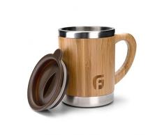 GranFore Kaffeebecher to go | 300ml Bambus Trinkbecher mit Deckel | Außergewöhnliches Design | Jeder Becher ist einzigartig