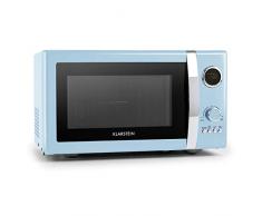 Klarstein Fine Dinesty - Mikrowelle, Mikrowellenofen mit Grill, Retro Metall-Gehäuse, 23L Garraum, 800W Mikrowellenleistung, 1000W Grillleistung, Timer, 12 Programme, 3 Auftauprogramme, blau