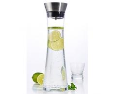 Wasserkaraffe aus Glas mit Ausgießfunktion, Füllmenge 1 Liter • Glaskaraffe Edelstahl Ausgiesser Wasserkrug Glaskanne Dekanter