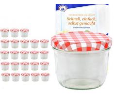 24er Set Sturzglas 230 ml To 82 Deckel rot kariert incl. Diamant Gelierzauber Rezeptheft