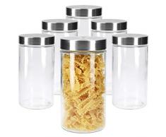 MamboCat 6tlg.-Set Vorratsglas Bera mit Edelstahldeckel Silber I Ø 11 cm I 1.7L I befüllbare Glasdosen I Runddosen I Aufbewahrungsbehälter