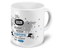 XXL Riesen-Tasse der Stadt/Ort Augsburg - Motiv Kein Mann ist Perfekt, aber... - Stadttasse, Kaffeebecher, Becher, Mug