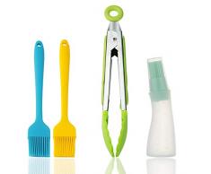 Zedela Servierzangen Set[4-Teiliges Set] enthält Zange Küche/Grillzange Silikon, Zwei Silikonbürsten und ölpinsel/Backpinsel, Antihaft- und Hitzebeständiger Griff, zum Kochen, Buffet, Backen