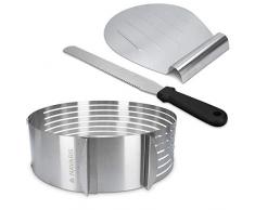 Navaris Torten Set 3tlg. aus Edelstahl - Tortenheber Tortenschneider Schneidhilfe für Tortenboden - Kuchen Boden Heber Messer Tortenring 23-29cm