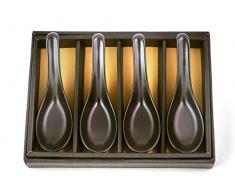 Porzellan Löffel RENGE Kuro aus Japan in 4er Geschenkset Anthrazit Schwarz japanische Porzellanlöffel Suppenlöffel Reislöffel