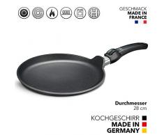Hoffmann Aluguss Crepespfanne Induktion 28 cm Made in Germany I Antihaftbeschichtet Flachpfanne I Abnehmbarer Griff I Pfannkuchenpfanne Crêpepfanne Spiegeleipfanne