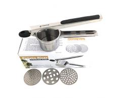 Lupador Design Professionelle Kartoffelpresse aus hochfestem Edelstahl 304/430 rostfrei mit 3 unterschiedlichen austauschbaren Siebeinsätze,Maße Länge29,5cm,Höhe11,5cm/9cm, Spülmaschinenfest.