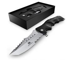 Wolfgangs UNDIQUE Einhand-Messer/Survival-Messer mit Multifunktions-Klinge/Outdoor-Messer in ansprechendem Design (Siber)