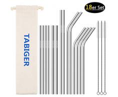 Edelstahl Trinkhalm Wiederverwendbar Strohhalme Set, 14 Metall Strohhalme Mit 3 Reinigungsbürsten und 1 Aufbewahrungsbeutel,Umweltfreundlich,Ungiftig,Waschbar Trinkhalme für Long-Drinks,Smoothies,Saft