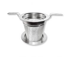 Dauerfilter für Tee aus Edelstahl mit Doppelhenkel und Abtropfschale Teesieb Teenetz Teefilter TeaLogic