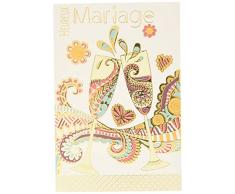 Glückwunschkarte, Hochzeit, Glückwunschkarte mit Goldvergoldung, 2 Sektflöten, Champagner, Wein, Weißwein, Blasen, Herzen, Blumen, hergestellt in Frankreich