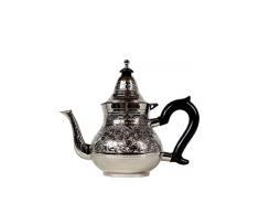 Marokkanische Teekanne aus Messing versilbert 1000ml mit Sieb und Kunststoffgriff | Orientalische Kanne Abidin 1L silberfarbig mit Deckel | Verschiedene Grössen | (1000ml)