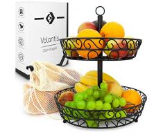 VOLANTIS ® Obstkorb - dekorative Etagere für die Aufbewahrung von Obst und Gemüse - mehr Vitamine im Alltag - inklusive wiederverwendbaren Obstbeuteln zum Einkaufen