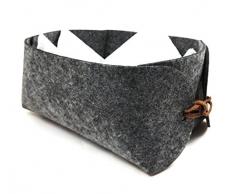 CharmingBoxes anthraziter Geschenkkorb/Brotkorb, ca. 20x17x10 cm – Filzkorb, Baumwolltuch & Lederriemchen - Aufbewahrung, anthrazit (Anthrazit)