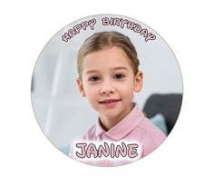 Tortenaufleger mit Wunschfoto und Wunschtext Geburtstag Tortenbild Zuckerbild Oblate Tortenplatte mit eigenem Foto und Text (Oblatenpapier Rund 18cm)