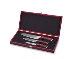 Wakoli 3er Damastmesser-Set mit Holzbox - Klingenlängen von 8,50 cm bis 17,00 cm VG-10, sehr hochwertiges Damast Messer, japanische Damaszener Küchenmesser mit Pakkaholzgriffen, Wakoli EDIB-Serie