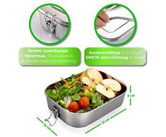 Blockhütte® Premium Edelstahl Brotdose [1400ml] GRATIS Austauschdichtung & Trennwand - Die verbesserte Lunchbox ist auslaufsicher. & kinderleicht zu Reinigen. - Für Kinder & Erwachsene.