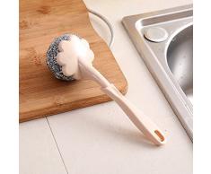 Lange Bürste Küche antihaftbeschichtete Topfeinsatz Öl Stahlwolle 6 Lobe mit Griffen die Kugel gerade Drahtbürste cup Pinsel der Brenner Schüssel zu reinigen, Braun Griff