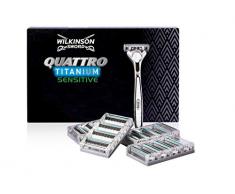 Wilkinson Sword Quattro Titanium Rasierklingen mit Herren Rasierer + 16 Ersatzklingen (briefkastenfähig)