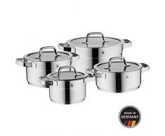 WMF Compact Cuisine Topfset 4-teilig, Cromargan Edelstahl poliert, Töpfe mit Glasdeckel, Induktionstöpfe, Topf Induktion, Innenskalierung, unbeschichtet, stapelbar