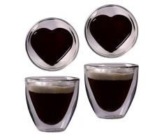 2x 80ml doppelwandiges Herzform Espresso- und Schnapsglas, edle Thermogläser mit Schwebeeffekt, Celissimo von Feelino, zum Muttertag