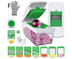 Uvistare Gemüseschneider Obstschneider kartoffelschneider, Mutischneider Gemüsehobel mit Messereinsätzen Handschuh zum Würfeln/Scheiben/Reiben/Hobeln/Raspeln und Eiertrennen