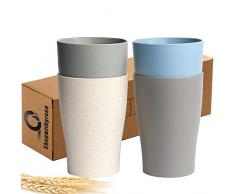 shopwithgreen Tasse Unzerbrechlich Wiederverwendbare Trinkbecher (13,5 oz), Weizenstroh Rohstoffe Becher für Erwachsene und Kinder - Set 4 Farben Multifunktionale & Spülmaschinenfest 400 ml