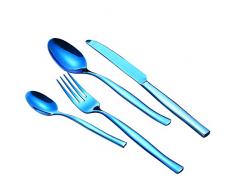 Wanshop 4-teilig Kaffeelöffel, Edelstahl, Langer Griff, Eiscreme, Cocktail-Rührlöffel für Wasser Tee Milch Kaffee Dessert Drink (Blau)