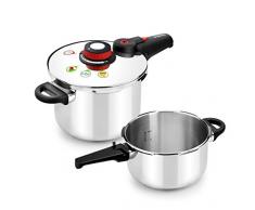 Monix Selecta Duo Set Schnellkochtöpfe 4 und 6 Liter mit Lebensmittelauswahlsystem und automatischem Verschluss, INOX Steel 18/10, Silber, 2 Stück