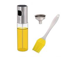 KWOKWEI Öl Sprühflasche, 100ml Sprayer Ölspender aus Edelstahl und Glas, Öl Auslöser/Olivenöl Glasflasche mit Bürste, Transparent Ölsprüher/Öl-Sprayer Spender mit Trichter für BBQ, Kochen, Grillen