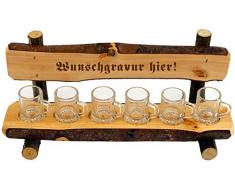 Schnapsbank mit Gravur - Name oder Spruch - aus Holz mit 6 Schnapsgläser in Bierkrug Optik, originelles Geschenk für Hochzeit, Silberhochzeit, Geburtstag, Stammtisch, Jubiläum
