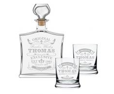 polar-effekt 3-TLG Geschenk-Set mit Whiskeyflasche und 2 Leonardo Whiskygläser - Edle Glas-Karaffe Inhalt: 700ml - Personalisiert mit Gravur - Motiv Original-Exklusive