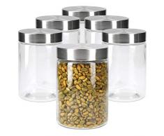 MamboCat 6tlg.-Set Vorratsglas Bera mit Edelstahldeckel Silber I Ø 11 cm I 1.2L I befüllbare Glasdosen I Runddosen I Aufbewahrungsbehälter