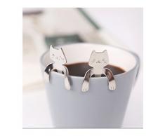 Froomer 2 Stücke Katze Löffel Set Edelstahl Kaffee Löffel Teelöffel (Silber-)