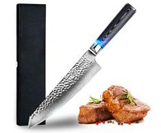 Nagini Premium Damastmesser Küchenmesser, Japanisches Kochmesser - Enorm scharfes Santokumesser aus Damast, Profi Santoku Messer