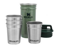 Stanley Adventure Series Stapelbares Schnapsbecher-Set Hammertone Green 18/8 Edelstahl Befestigungsschlaufe im Deckel zum Transport von 4 Pinnchen (2 Oz /59 Ml) 1 Edelstahl Transportbehälter