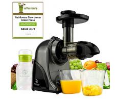 GREEN-PRESS Horizontaler Slow Juicer 60 U/min BPA-frei | Elektrischer Entsafter Gemüse und Obst | Ideal für Sellerie, Kräuter, Weizengras, Grünes Detox Säfte | Trinkflasche + Saft Rezepte
