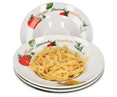 Van Well 4er Pastateller-Set Milano mit Aufdruck I Ø 27 cm I tiefer Porzellan-Teller I Gastro-Geschirr I Nudeln, Pasta I Gnocchi, Spaghetti, Fusilli, Makkaroni, Penne, Ravioli