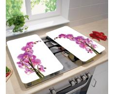 Wenko 2521433500 Herdabdeckplatte Universal Orchideenblüte - 2er Set, für alle Herdarten, Gehärtetes Glas, 30 x 1.8-4.5 x 52 cm, Mehrfarbig