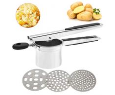 Ballery Kartoffelpresse aus Edelstahl, Spätzlepresse mit 3 Lochscheiben, Professionelle Kartoffelpresse Edelstahl rostfrei für Kartoffelpüree, Obstsäfte, Gemüsebrei