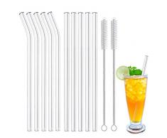 MELLIEX Glas Strohhalm Wiederverwendbar Eco Nachhaltige Trinkhalm Glas Strohhalme für Cocktail Smoothie Tee, 10er Set Mit 2 Reinigungsbürsten