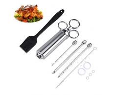 LECHI Spritzen zum Braten – Professionelle Edelstahl-Marinade Lebensmittelspritze – Sauce Injektor – 3 Verschiedene Nadeln mit 2 Bürsten – leckeres Fleisch Kochen Grill-Gewürz-Werkzeug