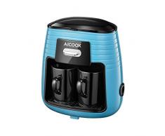 Kaffeepadmaschine, Aicook Kompakt-Kaffeemaschine, Mini Kaffeemaschie mit Quick Brew Technologie,Warmhalteplatte,Tropfschale und rutschfeste Matte, Kompaktes Design, 2 Ceramic Cup, Blau