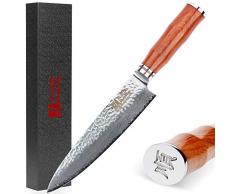 Sunlong 20,32 cm Profi-Kochmesser aus geschmiedetem Damaststahl VG10-Stahlkern - Nakiri-Messer - Damastmesser Chinesisches Kochmesser - Palisandergriff